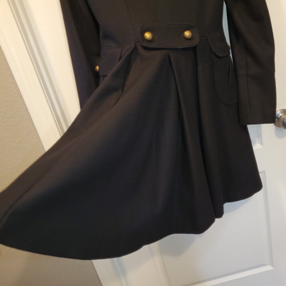 Tahari Military Peacoat A-Line Double-Breasted Black 60% Wool Blend Coat - 2/XS - Picture 6 of 12
